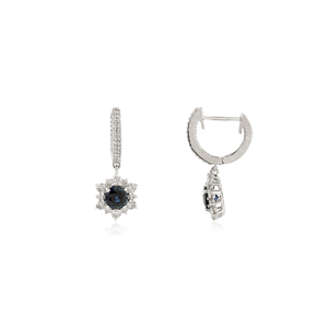 Boucles d'oreilles pendantes exclusives en forme de cercle avec saphir bleu et diamants, bijoux en or blanc 14 carats, pierres précieuses fines, bijoux en vrac pour femmes - Product Image 3