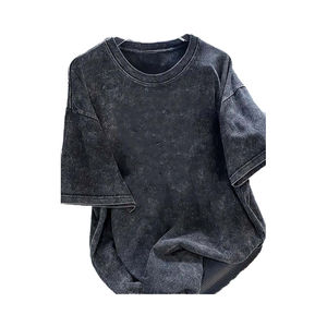 OEM 100% algodón lavado ácido Camiseta de manga corta de gran tamaño holgada sólido en blanco lavado ácido Tie Dye camiseta ropa de calle Unisex - Product Image 6