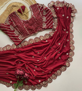 Sari de Seda Suave Banarasi para Mujer, Estilo del Sur de la India, para Bodas, Fiestas y Festivales de Invierno, Elástico y Reversible, Directo del Proveedor - Product Image 1