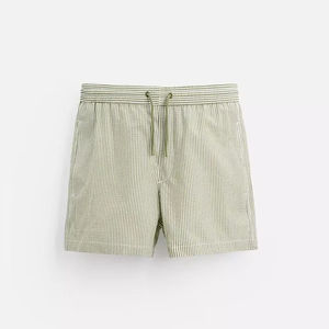 Vente en gros Short de gym en seersucker respirant et écologique pour hommes Maillot de bain léger à rayures Séchage rapide Taille élastique personnalisée - Product Image 1