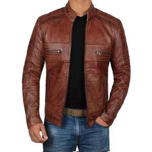 Veste en cuir pour homme de style vintage luxueuse 100% cuir véritable Fermeture éclair Col rabattu Remplissage en coton - Product Image 6