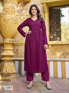 Heavy Schiffli Work Vestido largo con corte de naira Venta en línea de ropa india y pakistaní Kurtis elegante - Product Image 4