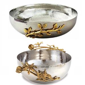 Assiette et bol de service en métal vintage argenté en acier inoxydable avec plateau martelé Outils à salade pour la fête - Product Image 2