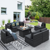 Meubles de jardin, patio personnalisé de haute qualité, résistant aux intempéries, noir, ensemble de canapés d'extérieur avec foyer