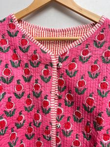 Chaqueta de Algodón Acolchada Ecológica con Estampado Floral Hecho a Mano en India para Mujer, Transpirable, Reversible, con Botones en la Parte Delantera, Abrigos Casuales - Product Image 3