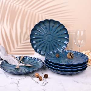 Ensemble de 6 assiettes en céramique bleu sarcelle à motif floral moderne, 10,5 pouces, vaisselle en porcelaine pour mariages, fêtes, hôtels, cuisines - Product Image 1