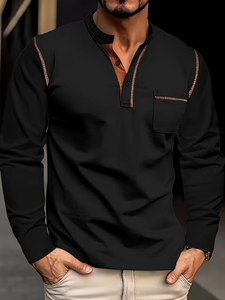 Nueva Camiseta Henley de Moda para Hombre, Camiseta Clásica de Manga Larga, Ligera, con Botones, Camiseta Informal de Verano para Vacaciones, Hecha en Bangladés - Product Image 2