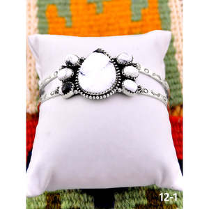Southwest Handmade White Buffalo & Sterling Silver Fashion Cuff Bracelet - Product Image 3