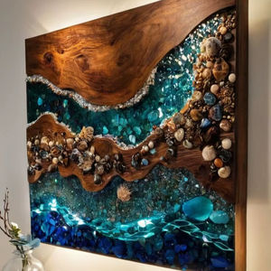 Décoration murale moderne en résine époxy de luxe, en bois, faite à la main, avec LED, étanche, durable, motifs personnalisés, pour la chambre de bébé - Product Image 1