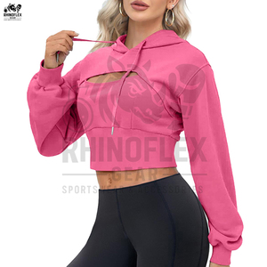 Custom Women's Winter Crop Top Hoodie Casual Hoodies & Sweatshirts Pullover Cropped <b>Fleece</b> 100% Cotton Breathable - Product Image 3