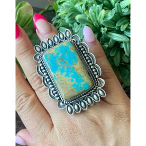 Alex Sanchez Royston Turquoise <b>Sterling</b> <b>Silver</b> <b>Ring</b> Size 7.5 Geometric Bezel <b>Set</b> - Product Image 2