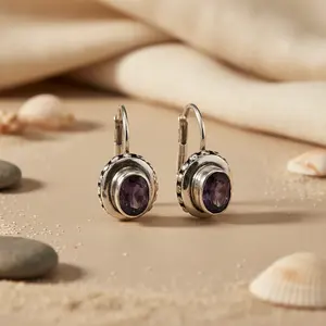 Vintage 925 Silver Drop <b>Earrings</b> with Sapphire Amethyst Pearl Diamond Gemstones Gold Plated <b>Leverback</b> Design for Weddings - Product Image 1