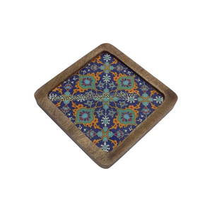 Handmade Wooden Printed Platter Fruit Snack Dry Fruit <b>Square</b> Serving Platter <b>Table</b> Decorations - Product Image 2