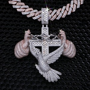 Pendentif en diamant rond de luxe cultivé en laboratoire VVS, bijoux hip-hop glacés, lettre initiale, argent 925, pendentif personnalisé - Product Image 4