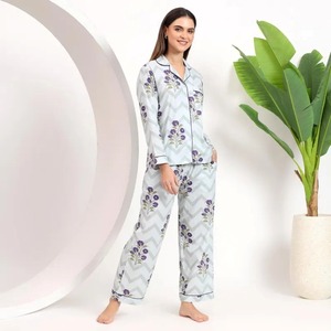 Handgemaakte Indiase Katoenen Blok Print Pyjama Set Voor Vrouwen Elegante Zomer Lounge Wear Gepersonaliseerde Bruidsmeisjes Bruiloft Pj Odm - Product Image 1