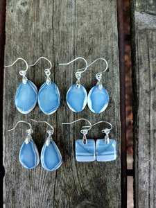 Pendientes de Plata de Ley 925 con Calcedonia Azul Increíble de 9x12 mm, Forma de Pirámide, Engaste de Bisel, Estilo Vintage, Certificado IGI, para Compromiso - Product Image 3