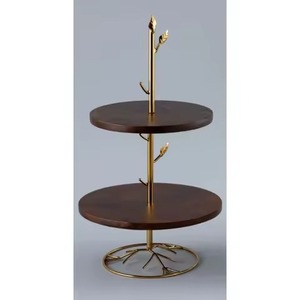 ที่ตั้งเค้กดีไซน์แบบใบไม้ทำจากโลหะไม้โต๊ะเค้กคัพเค้กแสนหวาน - Product Image 1