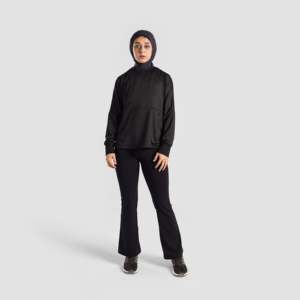 เสื้อออกกำลังกายสีดำแบบยาวพร้อมดีไซน์ Motion Flow - Product Image 4
