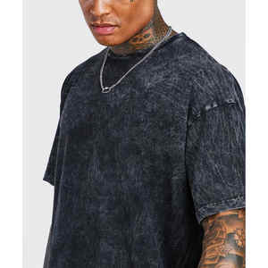 Camisetas de hombre de lavado ácido de manga corta Vintage de moda 100% algodón cuello redondo en blanco OEM ODM Etiqueta Privada suministro de fábrica a granel - Product Image 5