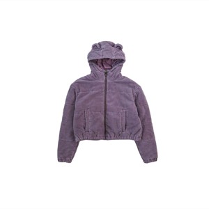 Veste bouffante violette à oreilles d'ours-Veste d'hiver courte mignonne et confortable avec d'adorables oreilles d'ours, parfaite pour une tenue décontractée - Product Image 1