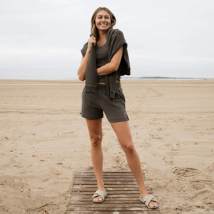 Women <b>Short</b> Dark Grey <b>Sleeveless</b> Tank <b>Top</b> 100% Organic Cotton Pre-Shrunk GOTS Certified Premium Soft Quick Dry Classic Fit Tee - Product Image 4