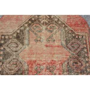 พรมวินเทจขนาด 2.9x2.9 ฟุต, พรมตุรกีทรงกลม, พรมลายดอกไม้สีแดง - Product Image 5