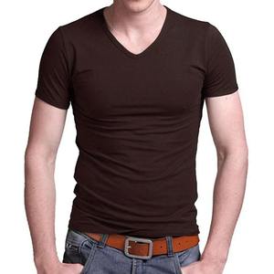 Camiseta de Manga Corta para Hombre, Cuello en V, Talla Grande, Color Sólido, 2025, Ecológica, Antiarrugas, Poliéster/Algodón - Product Image 5