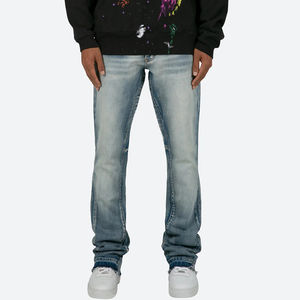 Nouveau design personnalisé de jeans évasés d'été pour hommes, pantalon hip hop ample avec patchwork de jeans délavés, vente en gros - Product Image 2