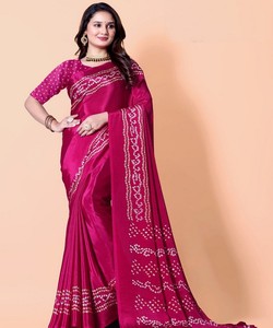 DISEÑADOR GAJJI SOFT SILK BANDHEJ PRINT SAREE CON BLUSA SIN COSTAR PARA FIESTA PRECIO AL POR MAYOR ROSA ROPA ÉTNICA - Product Image 1