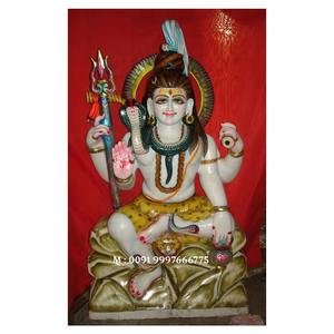 Sculpture exclusive de Shankar Ji en marbre blanc de Makrana, faite à la main, avec une main bénie en position assise, pour la prière, la maison, le bureau - Product Image 1