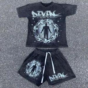 Ensemble T-shirt et short unisexe personnalisé en coton délavé, coupe courte, 100 % coton, 220 GSM, surdimensionné, impression DTG personnalisée, streetwear - Product Image 6