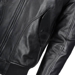 Chaqueta de Cuero Curtido Vegetal Negro con Cuello Alto Desmontable y Capucha, Estilo HIGH STREET, Alta Calidad, Transpirable para Todas las Estaciones - Product Image 2