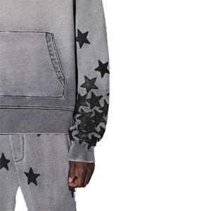 Patchs surdimensionnés en cuir noir vieilli pull à capuche lourd personnalisé vintage acide minéral pierre délavée sweats à capuche pour hommes - Product Image 3