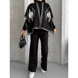 Triple Knit <b>Poncho</b> Set 1560 - Black - Product Image 1