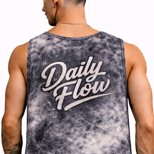 Camiseta sin mangas para hombre, gris oscuro, con efecto tie-dye, con tipografía de flujo diario, estilo moderno urbano, para fitness, mockup - Product Image 5