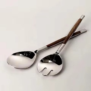 Ensemble de couverts avec manche jaune, ensembles de serveurs à salade en acier inoxydable - Product Image 3