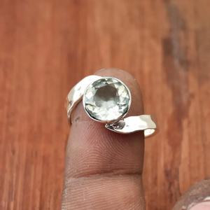 Anillo de amatista Plata de Ley 925 Piedra redonda Martillado Anillo bohemio Regalo para ella - Product Image 2