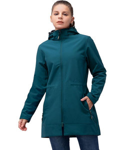 Chaqueta de lluvia Softshell impermeable larga para mujer con capucha transpirable con forro polar cortavientos - Product Image 1