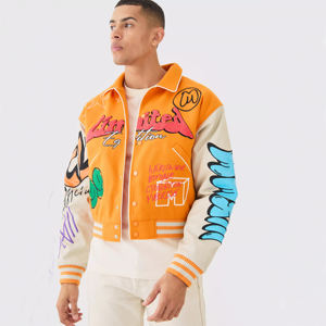Veste de baseball pour homme OEM, style Letterman, avec motif graffiti brodé personnalisé, veste bomber universitaire, streetwear, veste décontractée d'hiver - Product Image 1