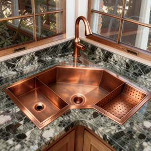 Tùy Chỉnh Sang Trọng L-Hình Dạng Góc Bồn Rửa Nhà Bếp Đồng/Đồng Khăn Bar/Khô Giá | Handmade Drop-In Bát Duy Nhất Bề Mặt Chải - Product Image 5