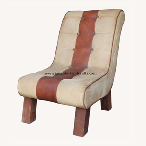Fauteuil de salon confortable et moderne en bois, cuir, toile et tissu, design européen pour la maison - Product Image 6