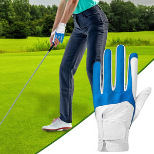 Gant de golf en cuir véritable blanc et bleu, léger, respirant, main droite, antidérapant, fermeture auto-agrippante, unisexe, sport - Product Image 4