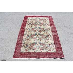 Alfombra Turca Vintage de 3.8x6.4 pies, Alfombra de Lana Roja - Product Image 1