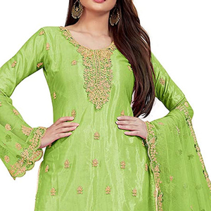 Salwar Kameez en soie brodée pour femmes, 3 pièces non cousues, couleur unie, style décontracté pour mariage/fête/occasions décontractées - Product Image 6