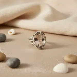 "Handmade Boho Geometric Platinum <b>Statement</b> <b>Ring</b> with Smoky Quartz for Women's Gift" - Product Image 1