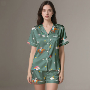 Ensemble de pyjama en satin de soie de luxe pour femmes, respirant, longueur totale, toutes saisons, design personnalisé, haute qualité - Product Image 1