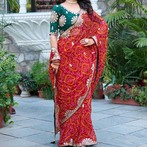 Tela Bandhrej Pura, Blusa con Trabajo de Pitha y Gota Pati (Sin Coser), Tela de Seda Mono, Trabajo de Pitha y Gota Pati - Product Image 1