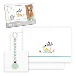 Lot de 3 draps de lit bébé en coton 100% avec motif dinosaure et palmier, tissés, motif dessin animé, avec attache-sucette - Product Image 1