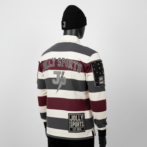 Maillot de rugby pour homme en coton premium 260 GSM, rayures teintes en fil, design à panneaux avec broderie, appliqué, logo à clous, vêtements décontractés personnalisés - Product Image 5