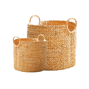 Hermosa cesta redonda vietnamita de jacinto de agua, cesta de lavandería con asas, perfecta para el dormitorio, uso en el baño, organizador de lavandería - Product Image 1